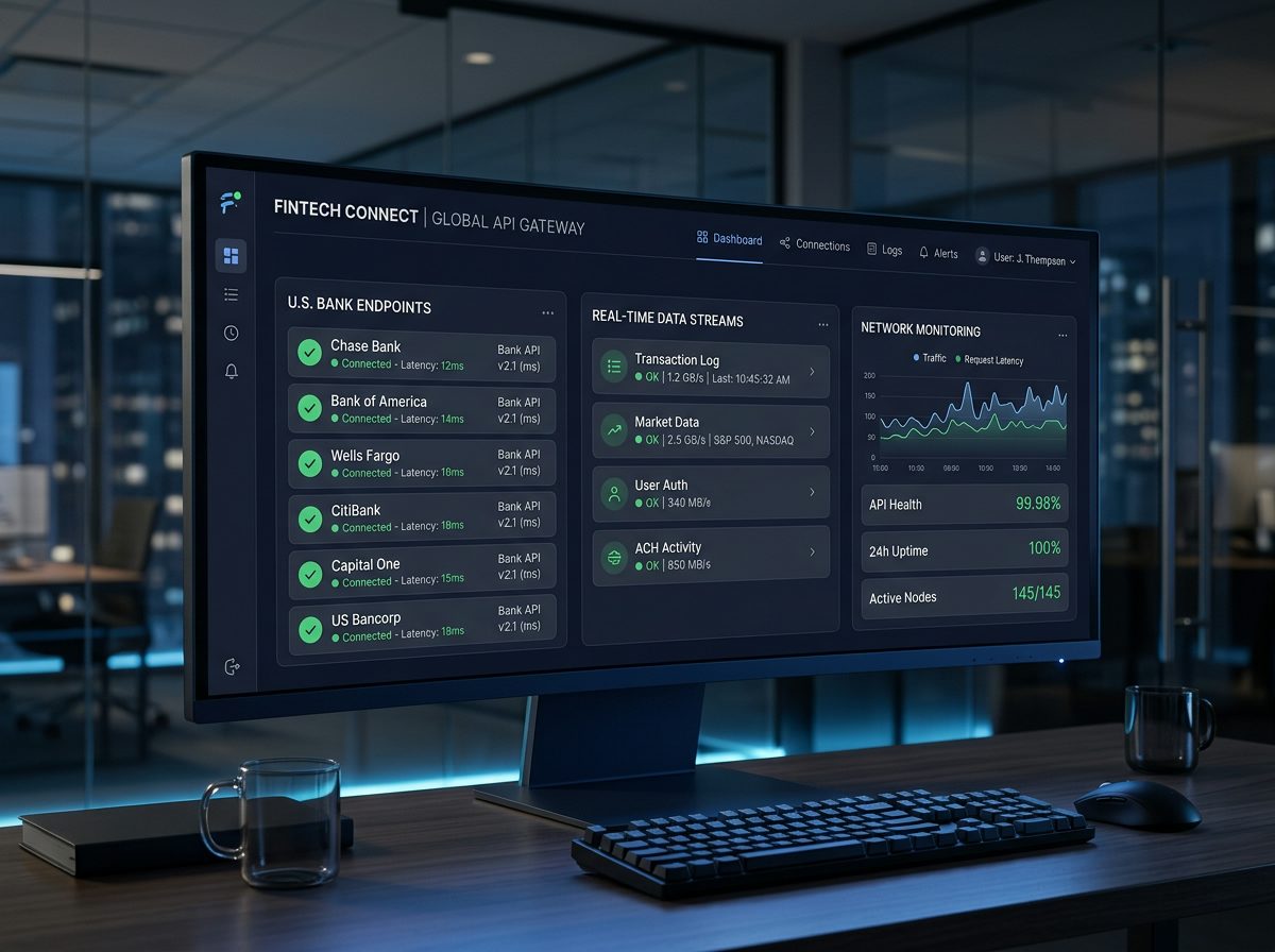 fhbo-usa API connectivity dashboard showing U.S. banking infrastructure